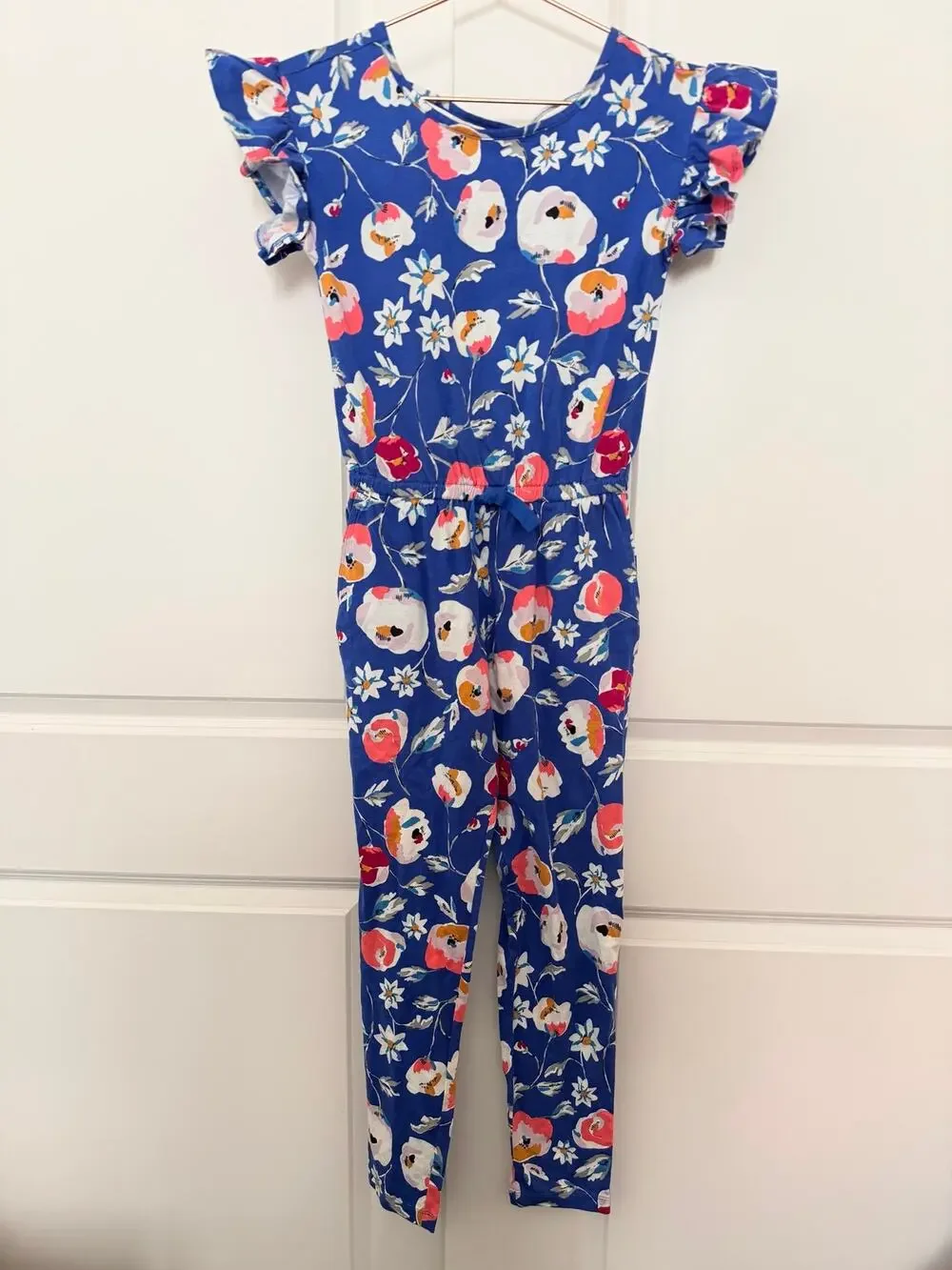 Tea Collection floral print ruffle sleeve jumpsuit blue white pink